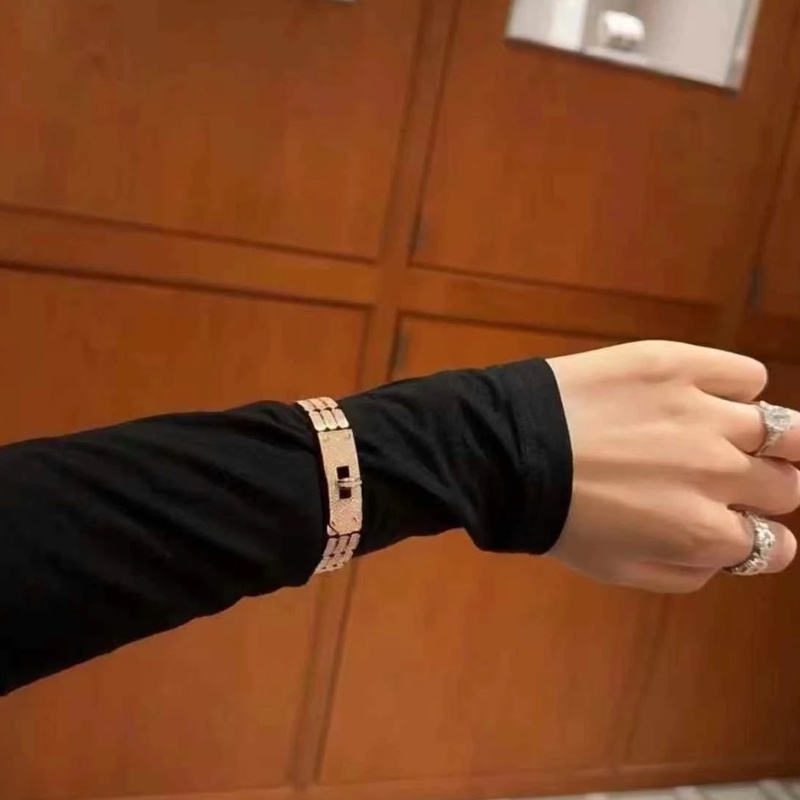 Hermes Kelly 玫瑰金全鑽 三合一女裝手錶-6