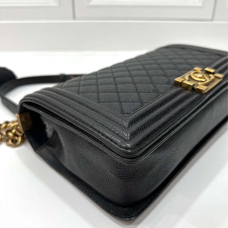 chanel 黑色牛皮 le boy boy 28 鍊條包 帶鍊包 斜背包 肩背包-9