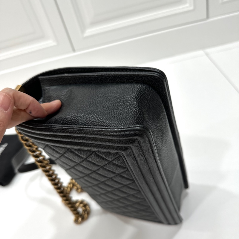 chanel 黑色牛皮 le boy boy 28 鍊條包 帶鍊包 斜背包 肩背包-11