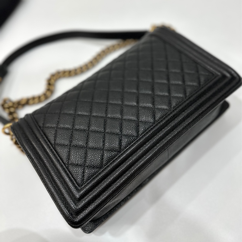 chanel 黑色牛皮 le boy boy 28 鍊條包 帶鍊包 斜背包 肩背包-13