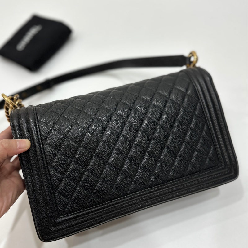 chanel 黑色牛皮 le boy boy 28 鍊條包 帶鍊包 斜背包 肩背包-14