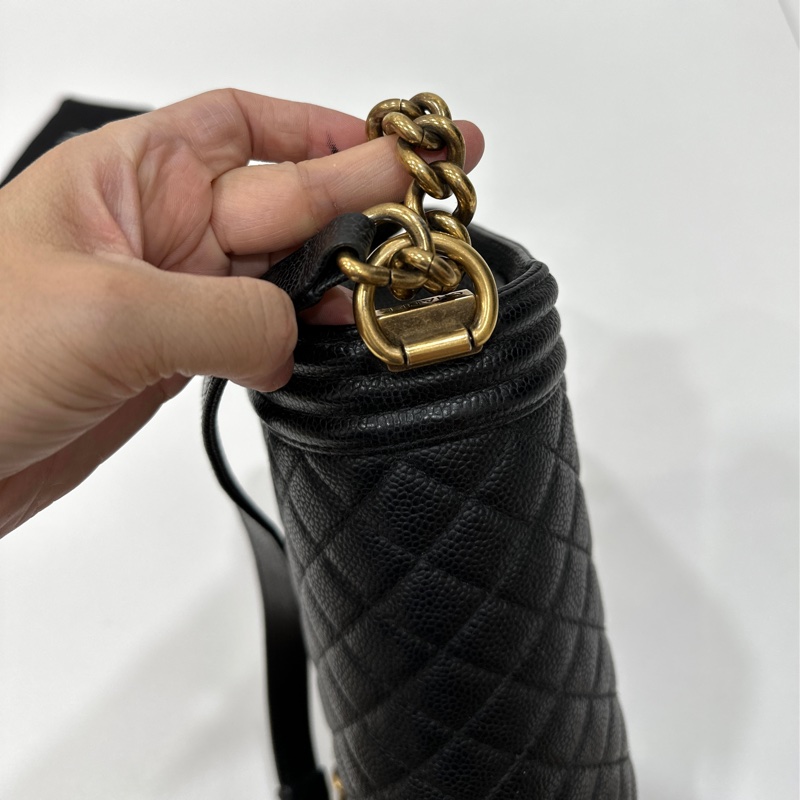 chanel 黑色牛皮 le boy boy 28 鍊條包 帶鍊包 斜背包 肩背包-17