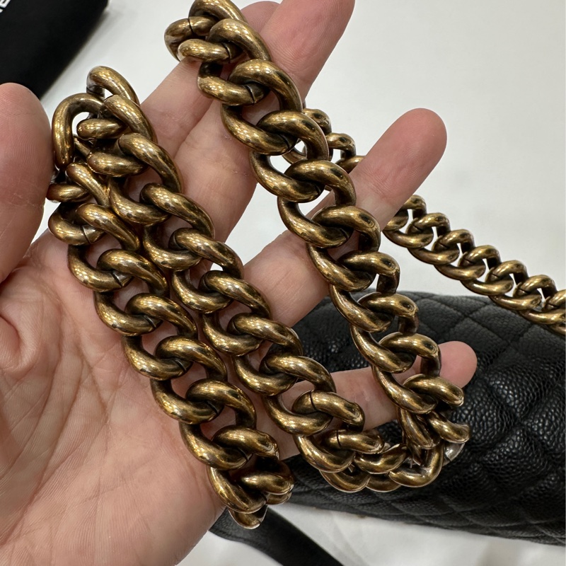 chanel 黑色牛皮 le boy boy 28 鍊條包 帶鍊包 斜背包 肩背包-18