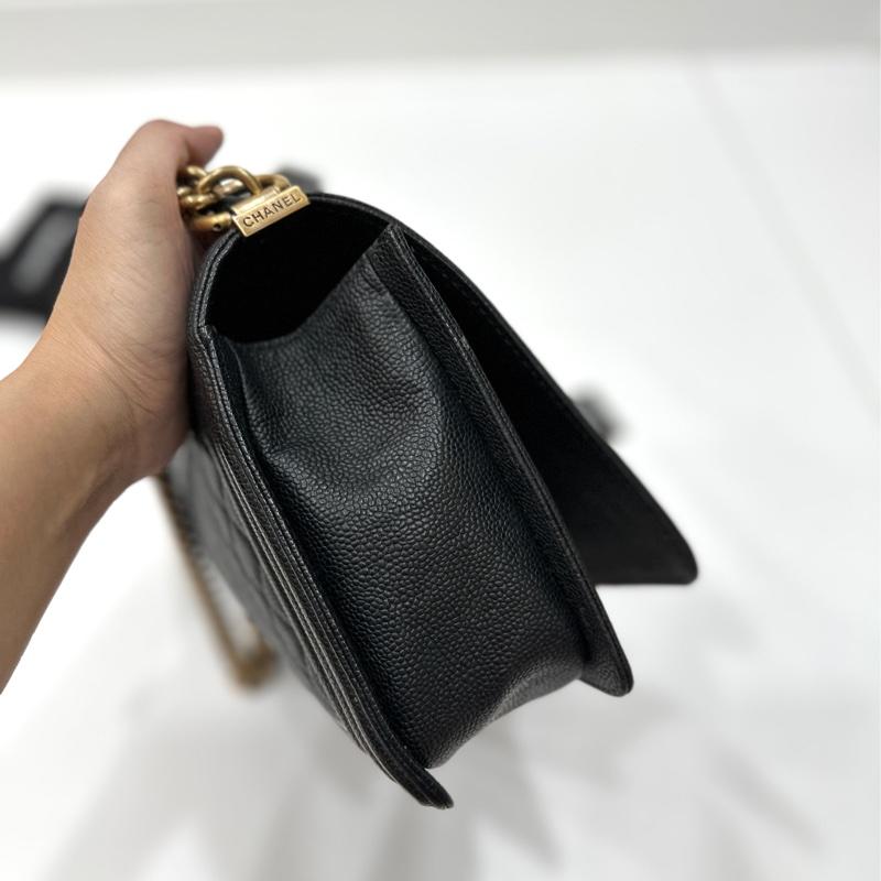 chanel 黑色牛皮 le boy boy 28 鍊條包 帶鍊包 斜背包 肩背包-25