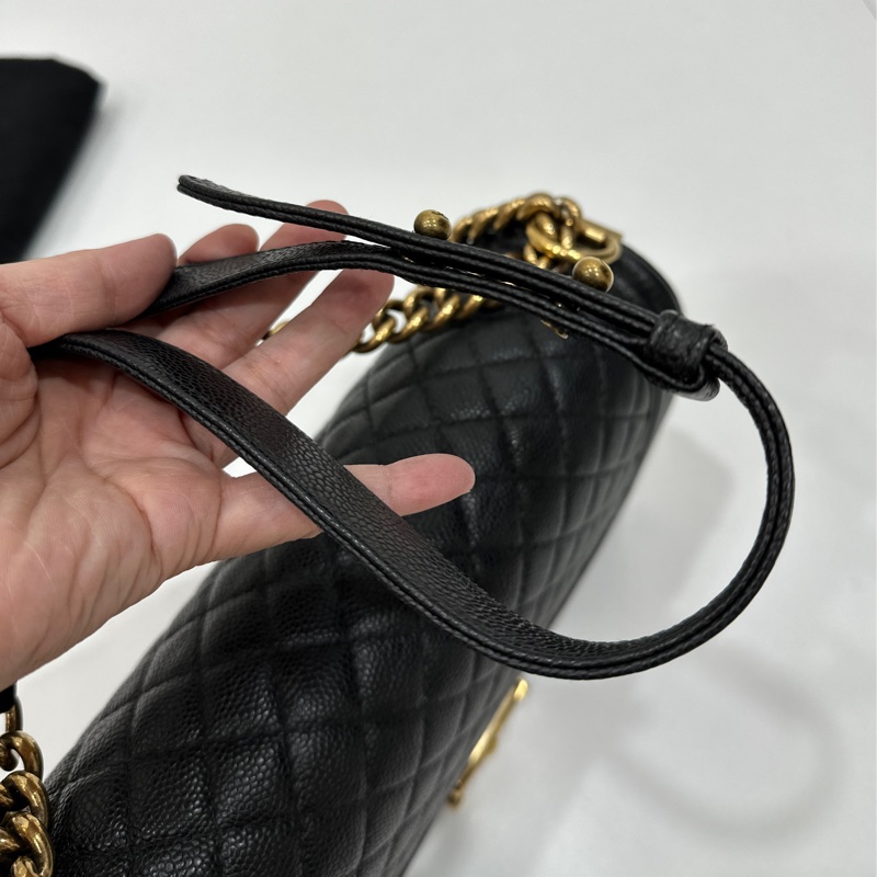 chanel 黑色牛皮 le boy boy 28 鍊條包 帶鍊包 斜背包 肩背包-29