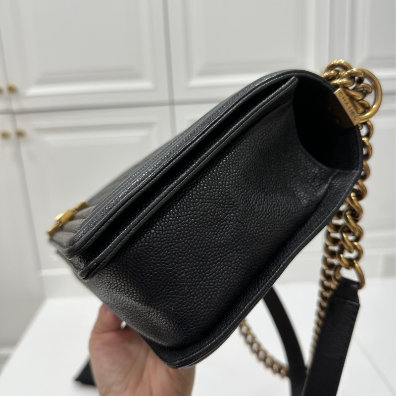 chanel 黑色牛皮 le boy boy 28 鍊條包 帶鍊包 斜背包 肩背包-31