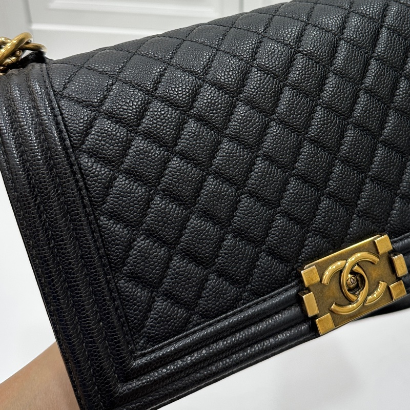 chanel 黑色牛皮 le boy boy 28 鍊條包 帶鍊包 斜背包 肩背包-33