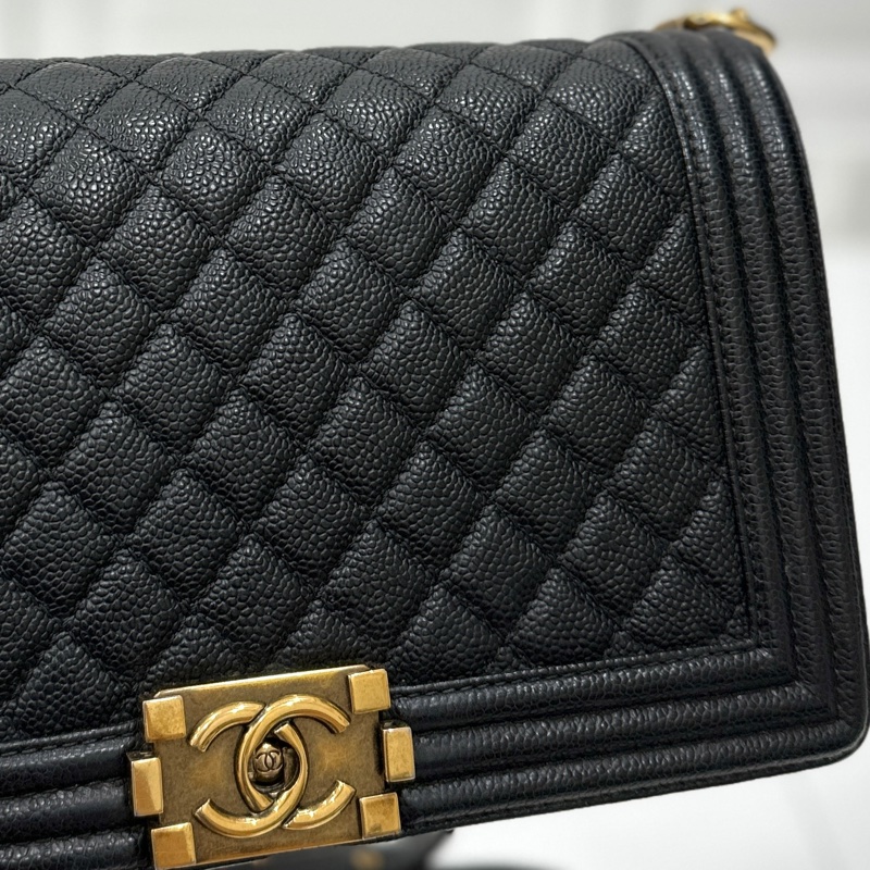chanel 黑色牛皮 le boy boy 28 鍊條包 帶鍊包 斜背包 肩背包-34