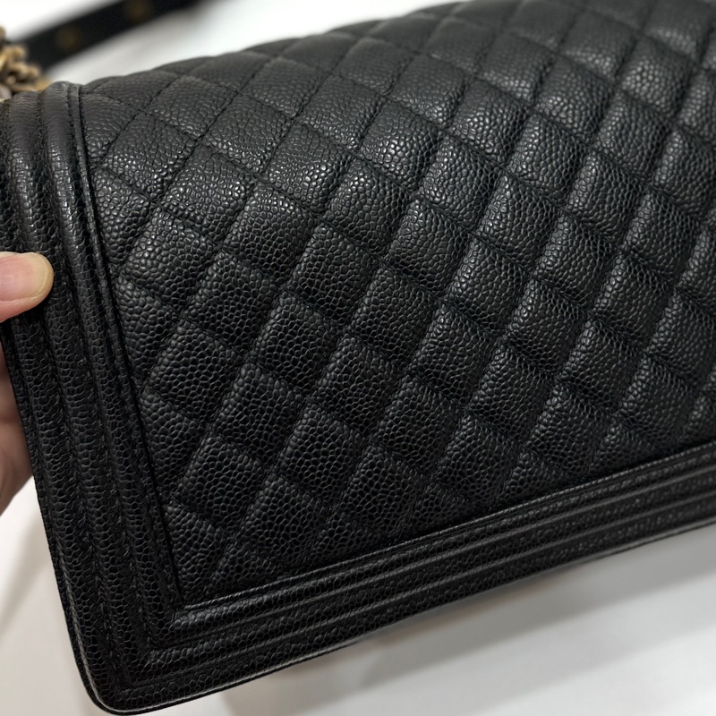 chanel 黑色牛皮 le boy boy 28 鍊條包 帶鍊包 斜背包 肩背包-35