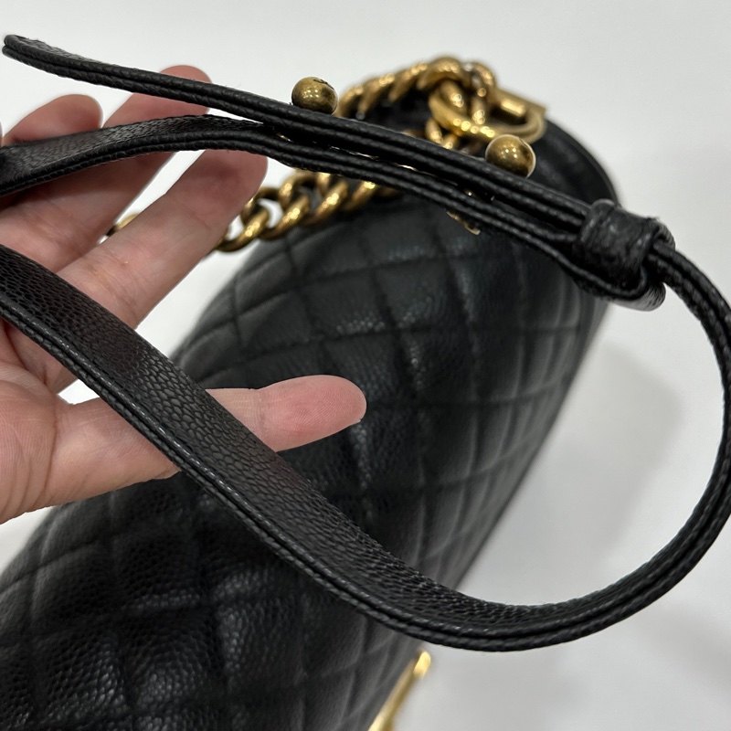 chanel 黑色牛皮 le boy boy 28 鍊條包 帶鍊包 斜背包 肩背包-45
