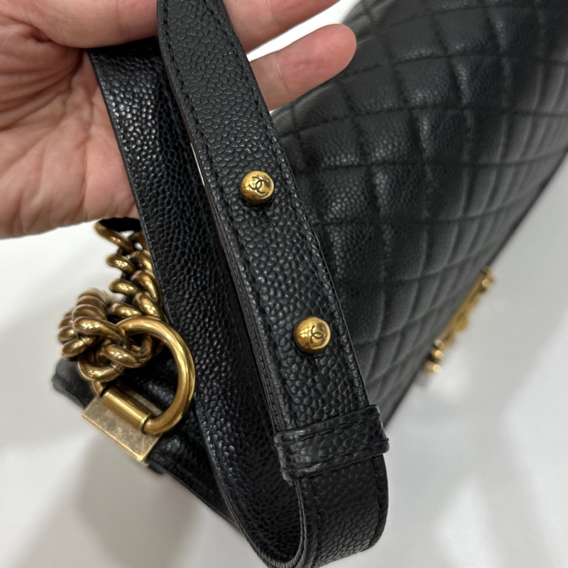 chanel 黑色牛皮 le boy boy 28 鍊條包 帶鍊包 斜背包 肩背包-46