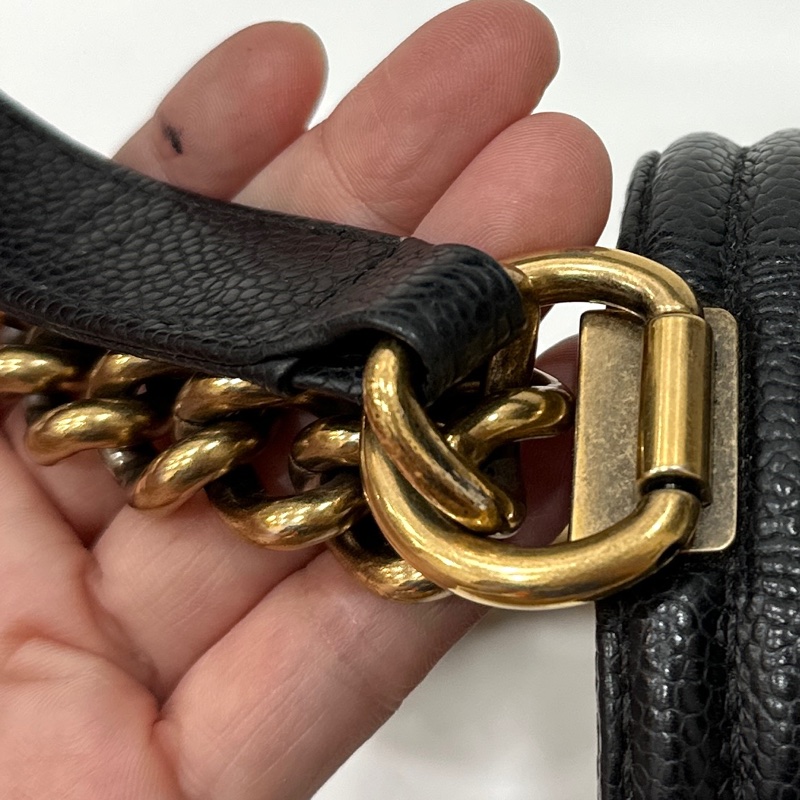 chanel 黑色牛皮 le boy boy 28 鍊條包 帶鍊包 斜背包 肩背包-51