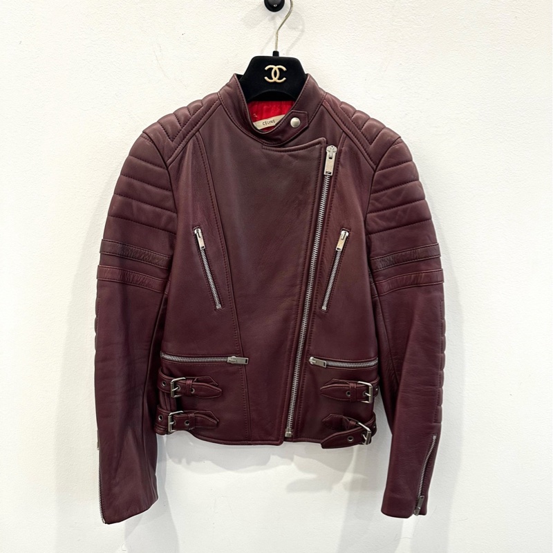 ❤️ CELINE 酒紅色 皮衣外套-0