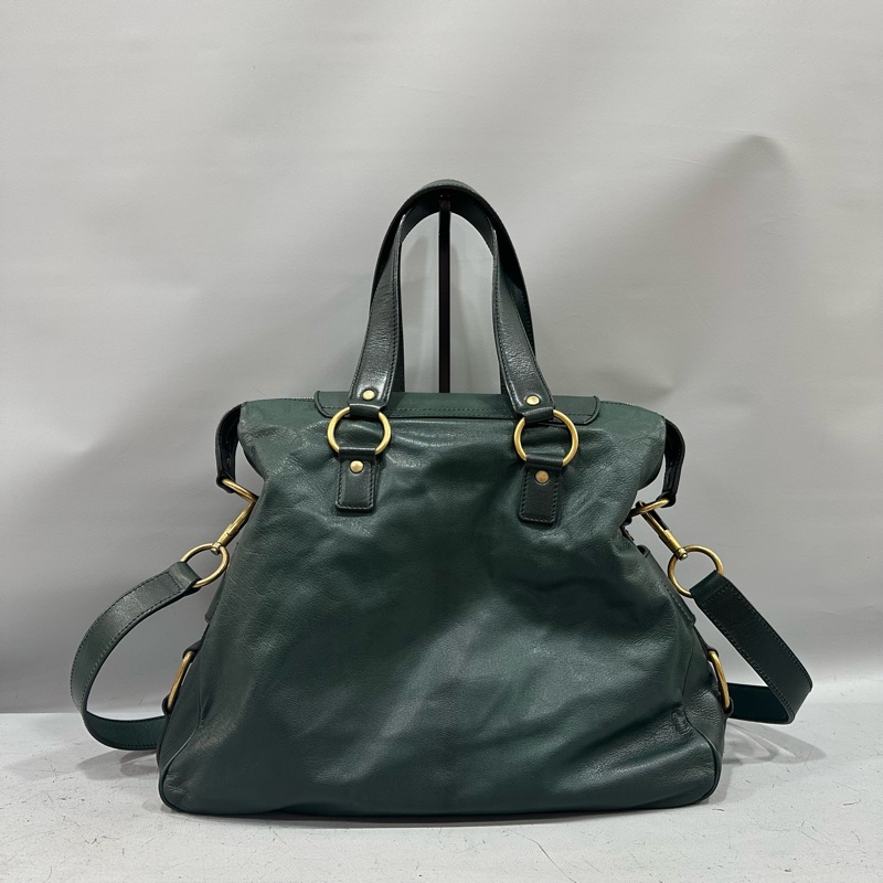 YSL 168238 綠牛皮拉鍊muse tote 兩用包-1