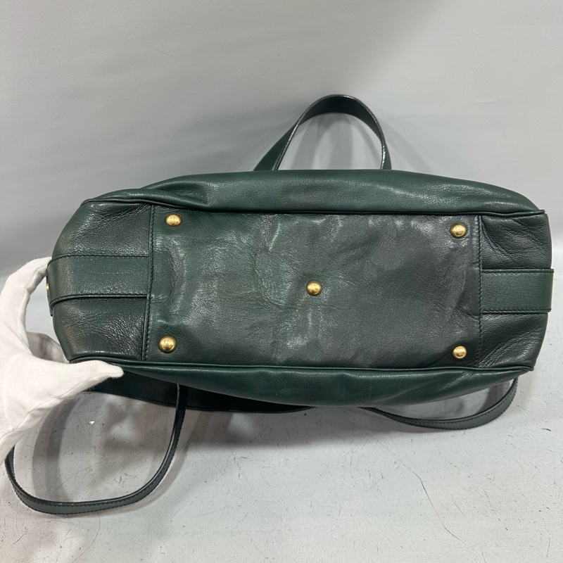YSL 168238 綠牛皮拉鍊muse tote 兩用包-2