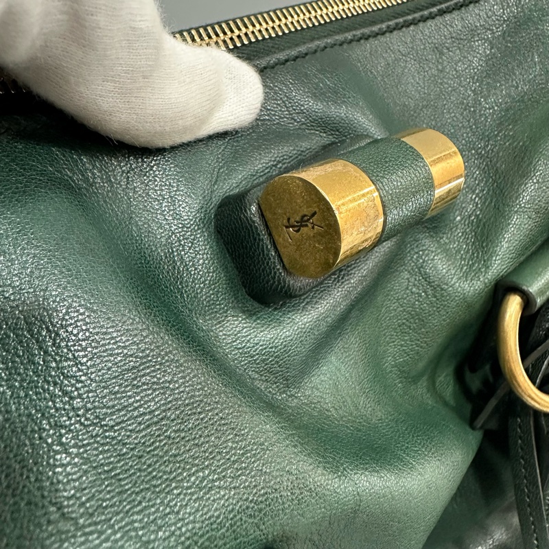 YSL 168238 綠牛皮拉鍊muse tote 兩用包-56