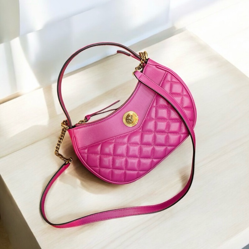 莉亞精品♡Versace 桃粉彎月包 九新美包-0