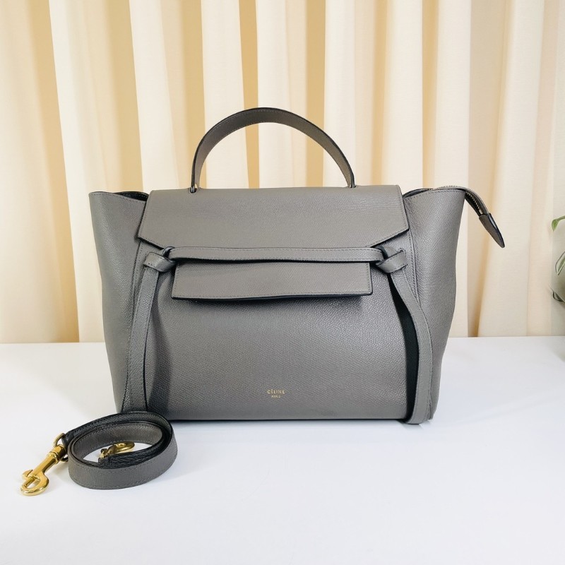 Celine 灰色Belt鯰魚包荔枝紋牛皮 肩背包 斜背包-0