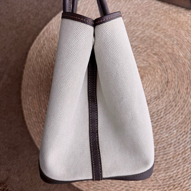 爱马仕Hermes Garden Party花园帆布拼皮米棕熊猫花园36 手提包-8