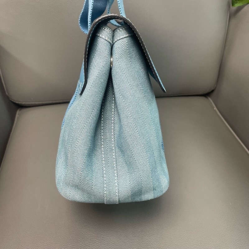 愛馬仕/Hermes Valparaiso帆布拼皮手提籃蘑菇翻蓋花園包 手提包-3