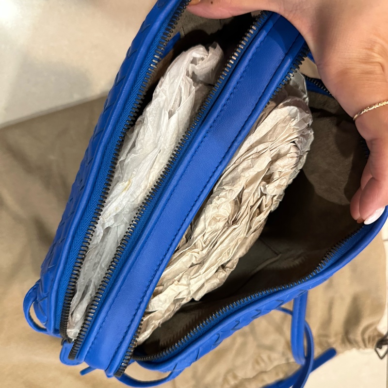 BV藍色可斜背可肩背多背法雙層貝殼包-15