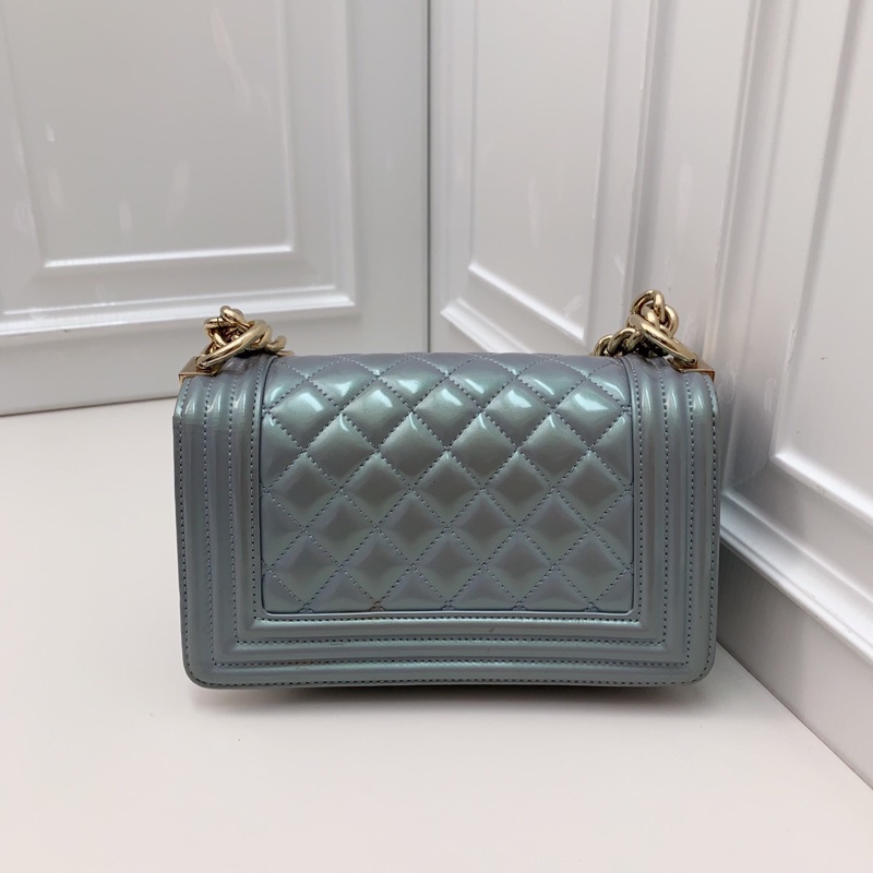 98新 CHANEL 漆皮霧霾藍珠光細閃Leboy 22開-2