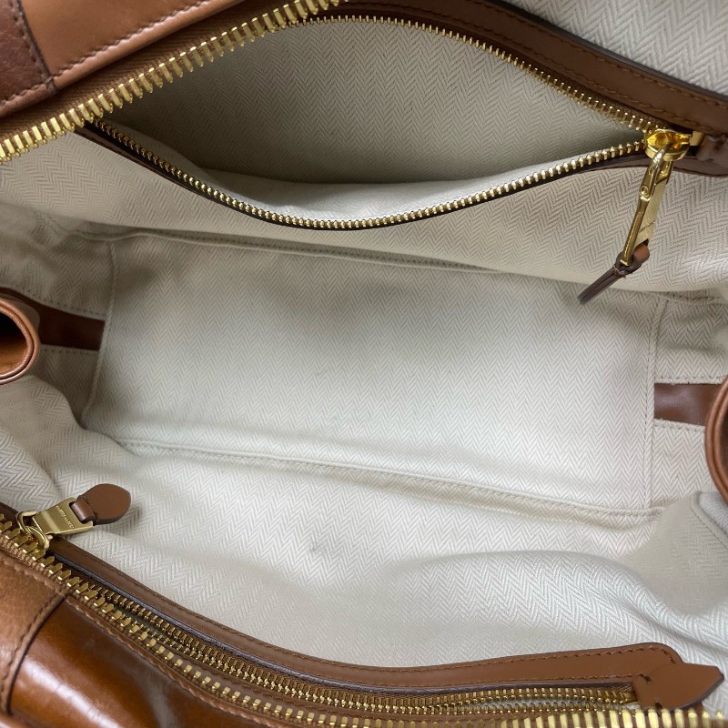 MiuMiu/繆繆 晶片款 乾邑色補丁皮革拼貼保齡球包 手提包-8