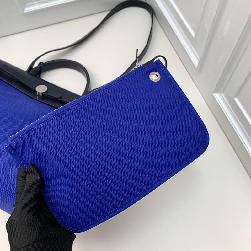 98新HERMES 藍色帆布拼皮銀扣herbag手提單肩斜挎包 D刻-8