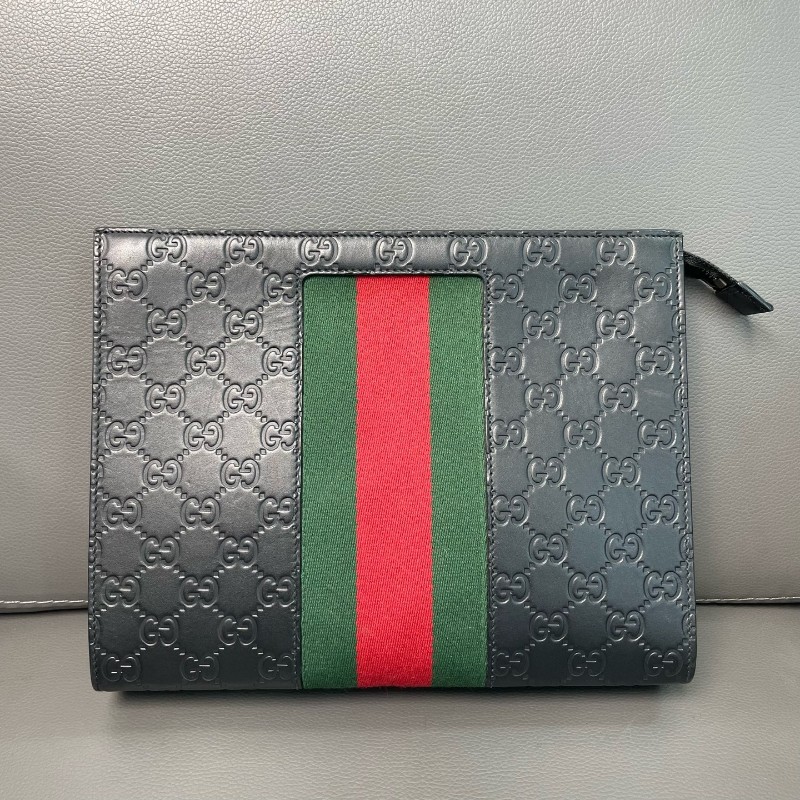 Gucci/古馳 全皮黑色印花手包 洗漱包 男女同款-1