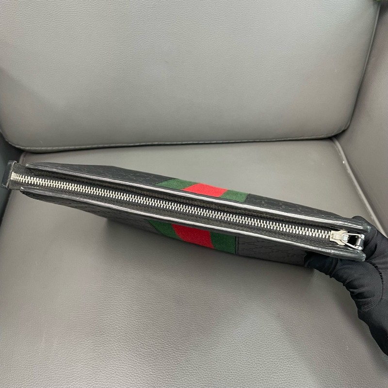 Gucci/古馳 全皮黑色印花手包 洗漱包 男女同款-6