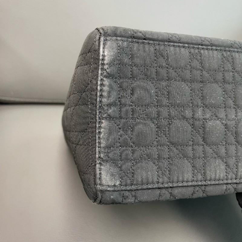 Dior/迪奧 vintage 中古款 布面菱格金扣 黑金布面戴妃包 手提款不帶肩帶-4