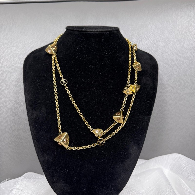 LV/路易威登 金色三角形方塊項鍊 可疊戴 鑲粉鑽 毛衣鏈-1