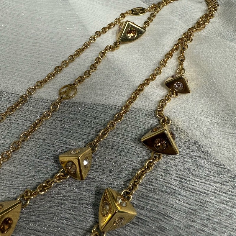 LV/路易威登 金色三角形方塊項鍊 可疊戴 鑲粉鑽 毛衣鏈-3