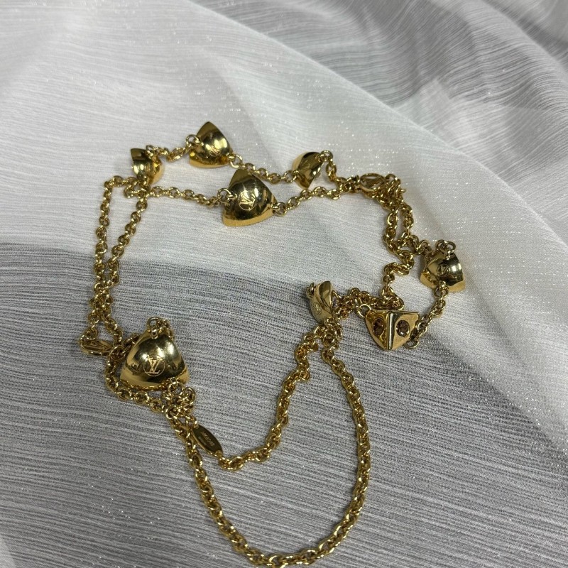 LV/路易威登 金色三角形方塊項鍊 可疊戴 鑲粉鑽 毛衣鏈-5