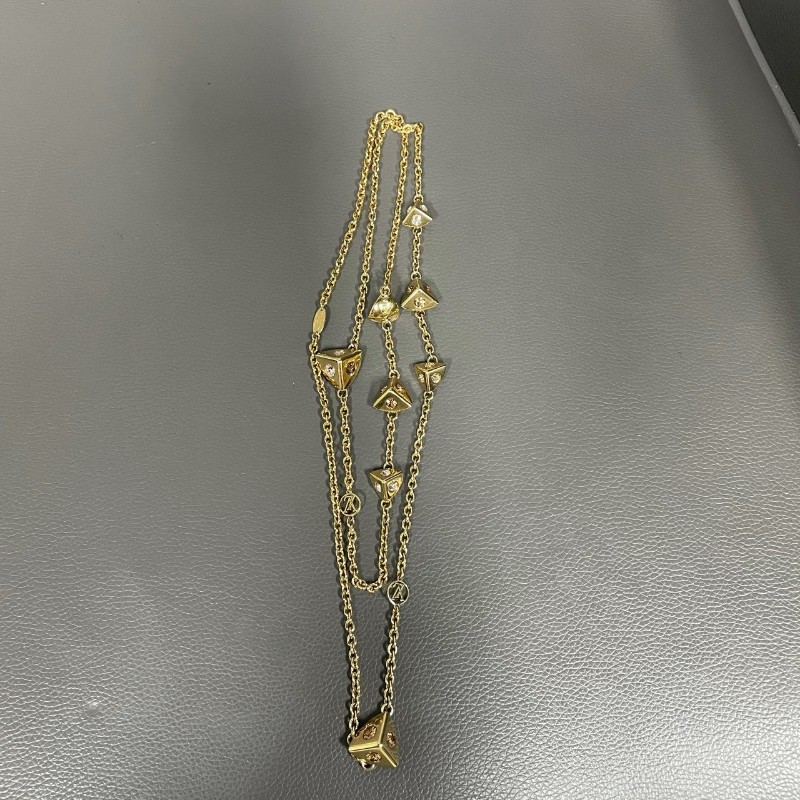 LV/路易威登 金色三角形方塊項鍊 可疊戴 鑲粉鑽 毛衣鏈-6