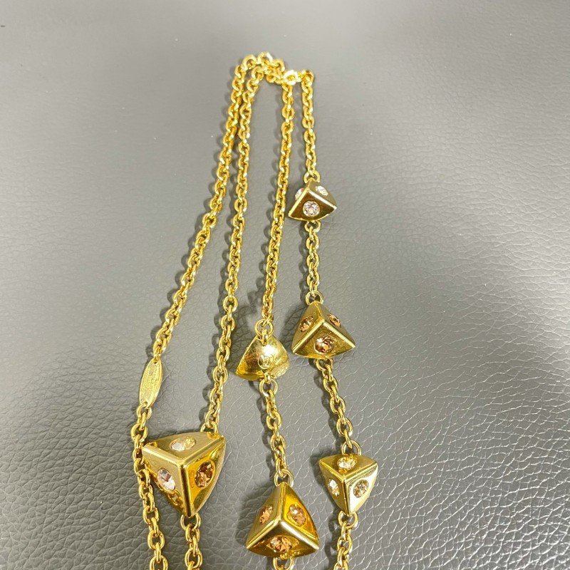 LV/路易威登 金色三角形方塊項鍊 可疊戴 鑲粉鑽 毛衣鏈-7