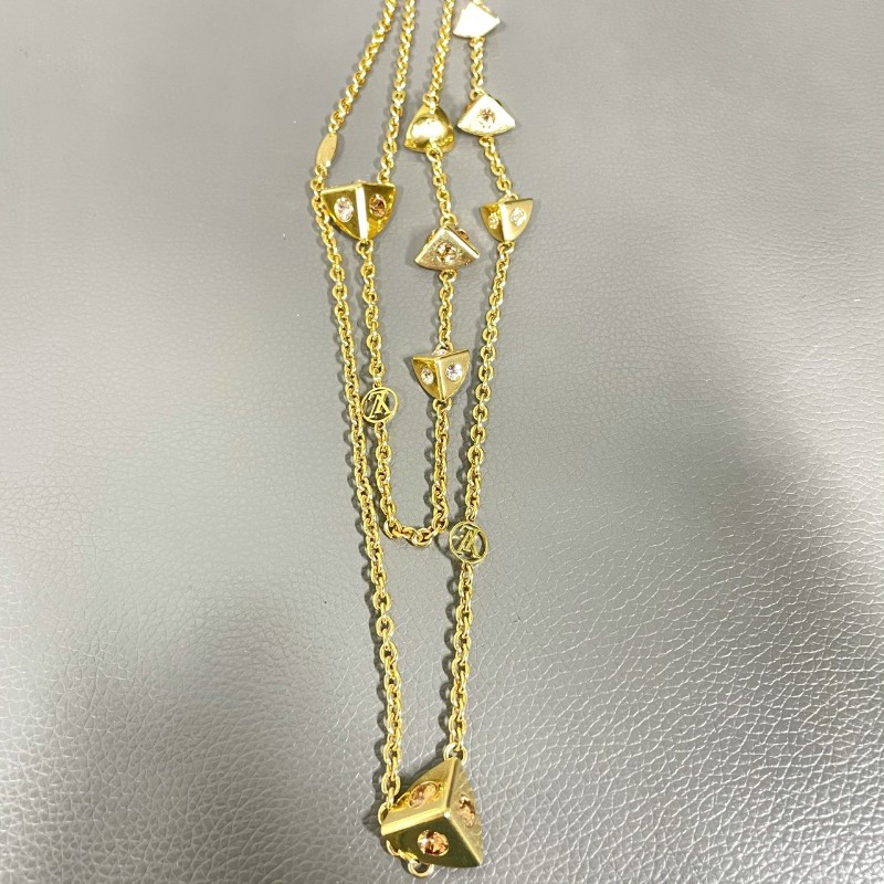 LV/路易威登 金色三角形方塊項鍊 可疊戴 鑲粉鑽 毛衣鏈-8