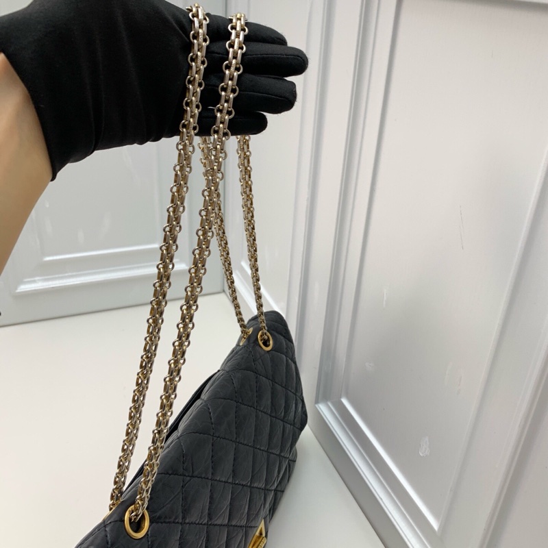 95新 CHANEL香奈兒2.55黑金復古鏈條單肩包 14開-10