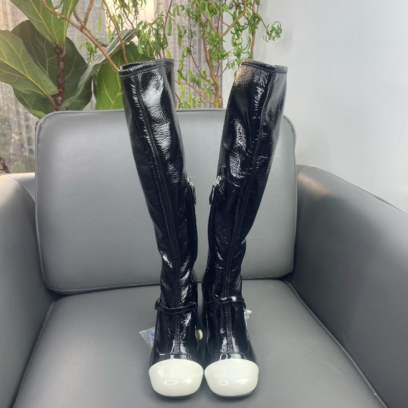 Miu Miu 爆款皮高筒靴  漆皮黑白熊貓配色 眾多明星網紅同款 35碼-2