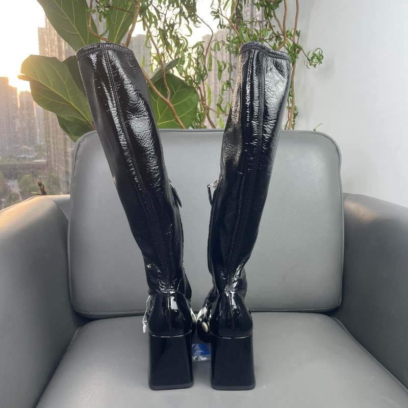 Miu Miu 爆款皮高筒靴  漆皮黑白熊貓配色 眾多明星網紅同款 35碼-3