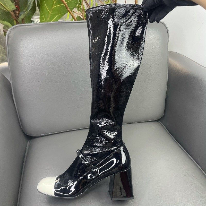 Miu Miu 爆款皮高筒靴  漆皮黑白熊貓配色 眾多明星網紅同款 35碼-4