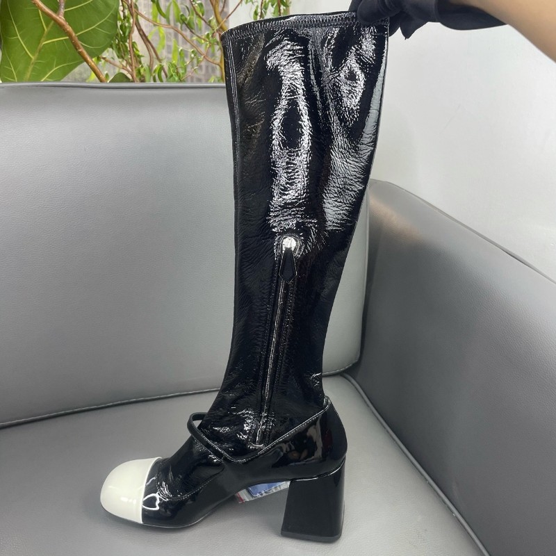 Miu Miu 爆款皮高筒靴  漆皮黑白熊貓配色 眾多明星網紅同款 35碼-5