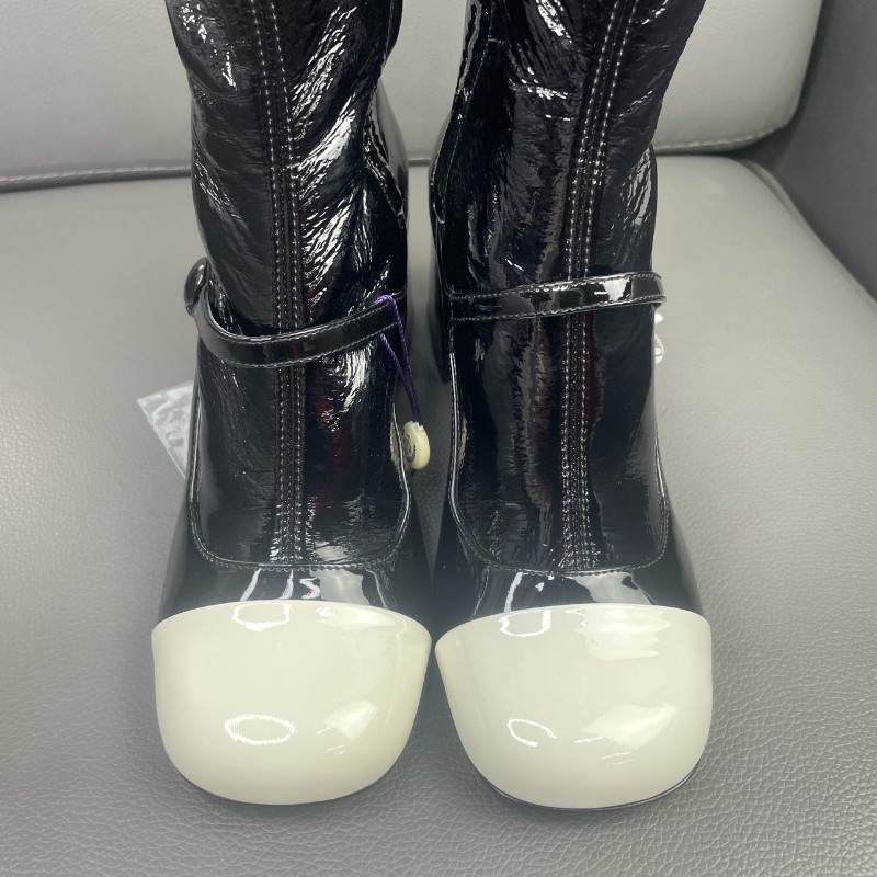 Miu Miu 爆款皮高筒靴  漆皮黑白熊貓配色 眾多明星網紅同款 35碼-6