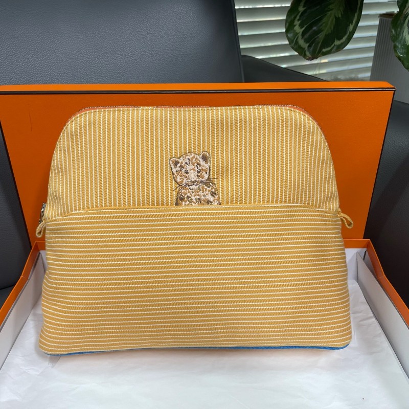 Hermes/愛馬仕 passe系列收納袋洗漱包 case 動物圖案 棉 帆布 收納手拿化妝嬰兒包-0