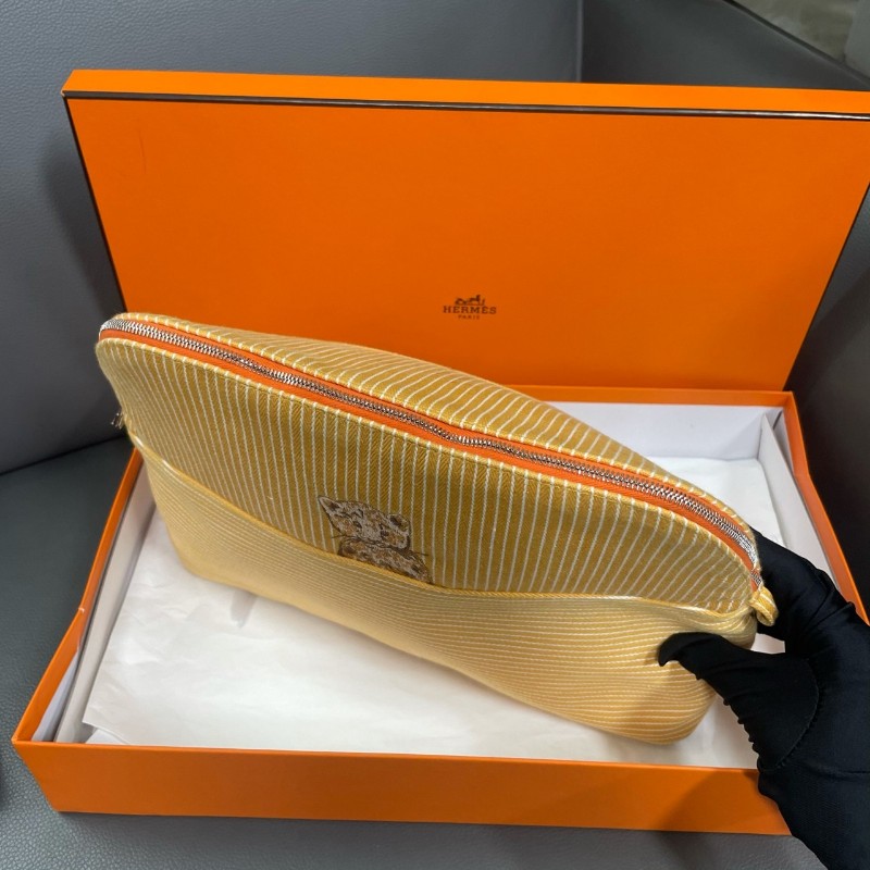 Hermes/愛馬仕 passe系列收納袋洗漱包 case 動物圖案 棉 帆布 收納手拿化妝嬰兒包-2