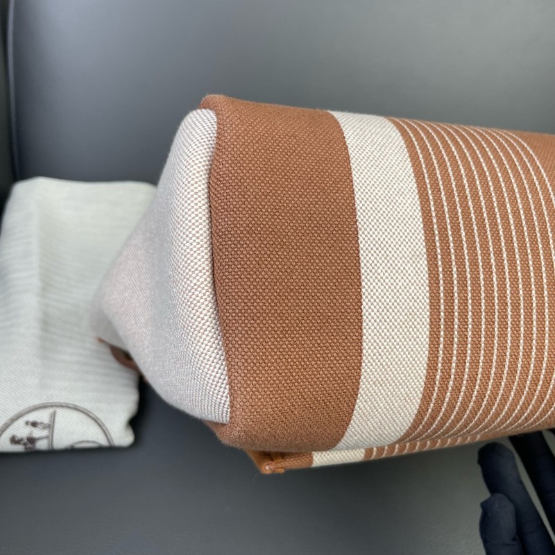 Hermes/愛馬仕 Herbag31限量款 金棕色帆布拼皮 H字母條紋設計 銀扣Y刻-4