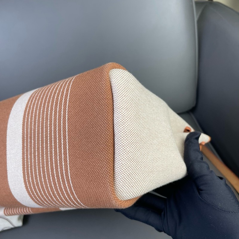 Hermes/愛馬仕 Herbag31限量款 金棕色帆布拼皮 H字母條紋設計 銀扣Y刻-5