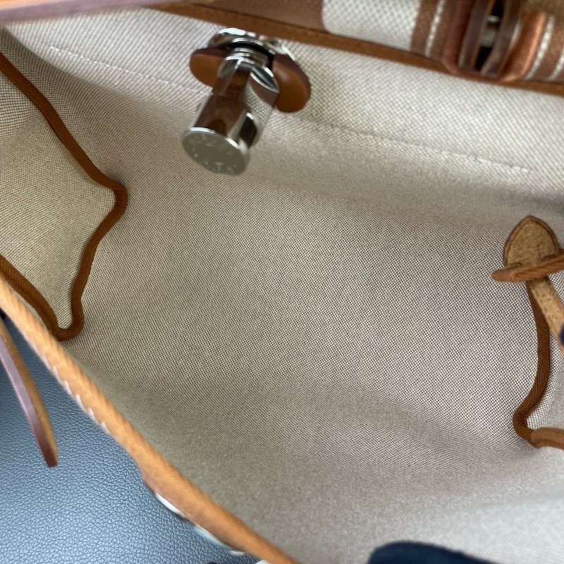 Hermes/愛馬仕 Herbag31限量款 金棕色帆布拼皮 H字母條紋設計 銀扣Y刻-8