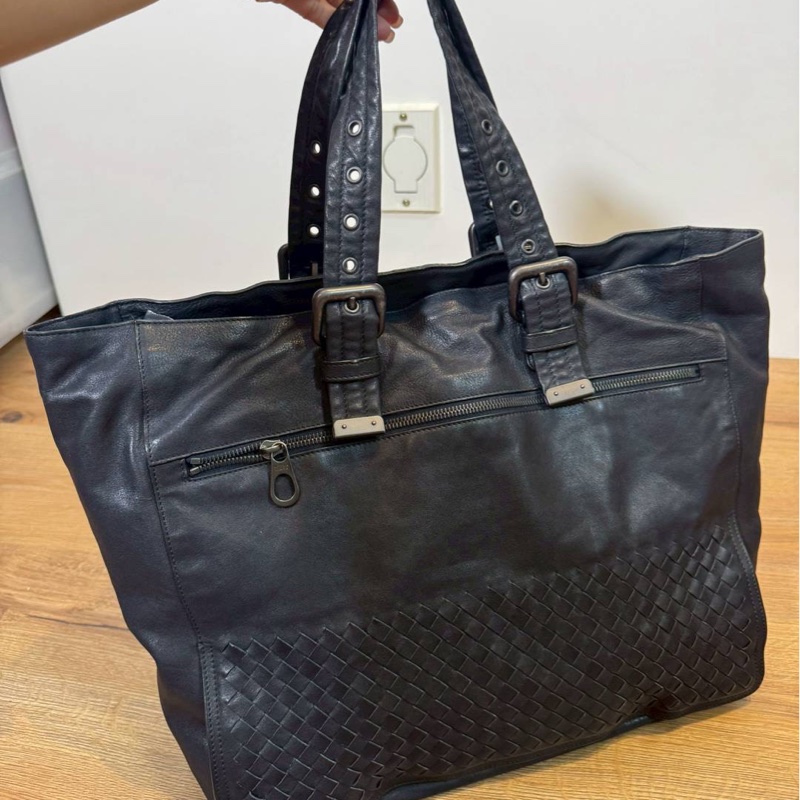 BOTTEGA VENETA BV 黑色 窄編織 大托特 托特包 肩背包 側背包 手提包 公事包 電腦包 購物包-0
