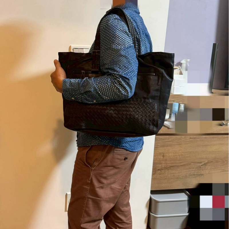 BOTTEGA VENETA BV 黑色 窄編織 大托特 托特包 肩背包 側背包 手提包 公事包 電腦包 購物包-1